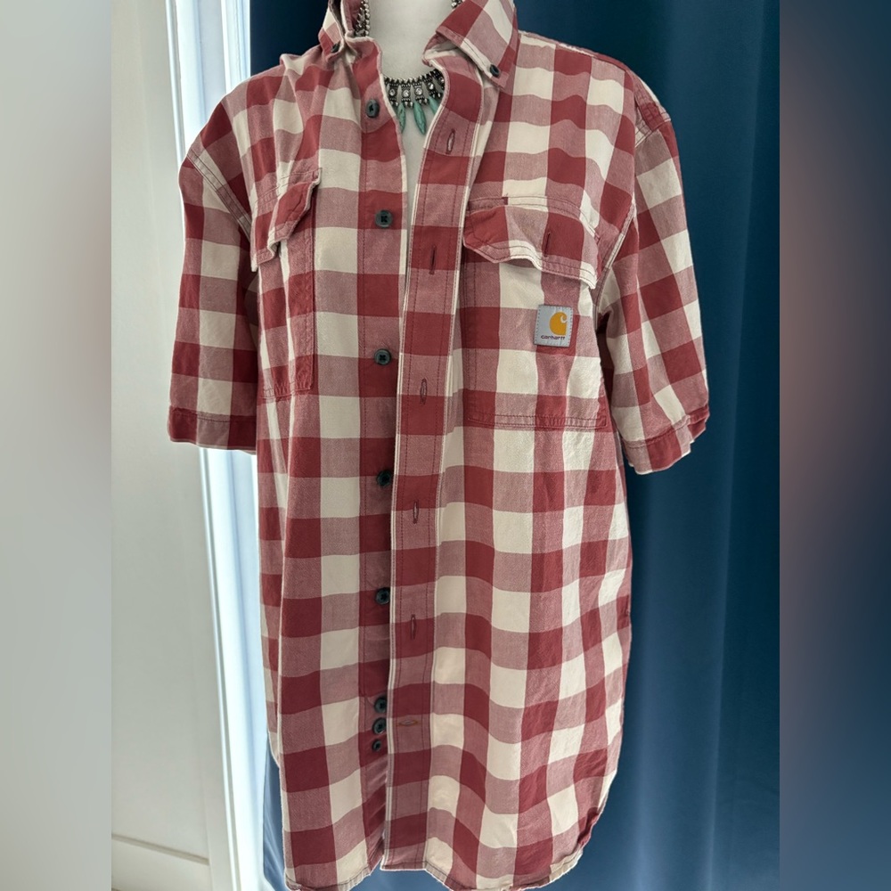 Carhartt Men's Red and White Checkered Shirt